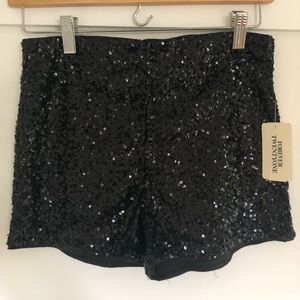 High-waist Black Sequin Shorts